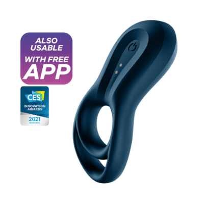 Navy Blue USB Rechargeable Cock & Balls Ring with App Control
