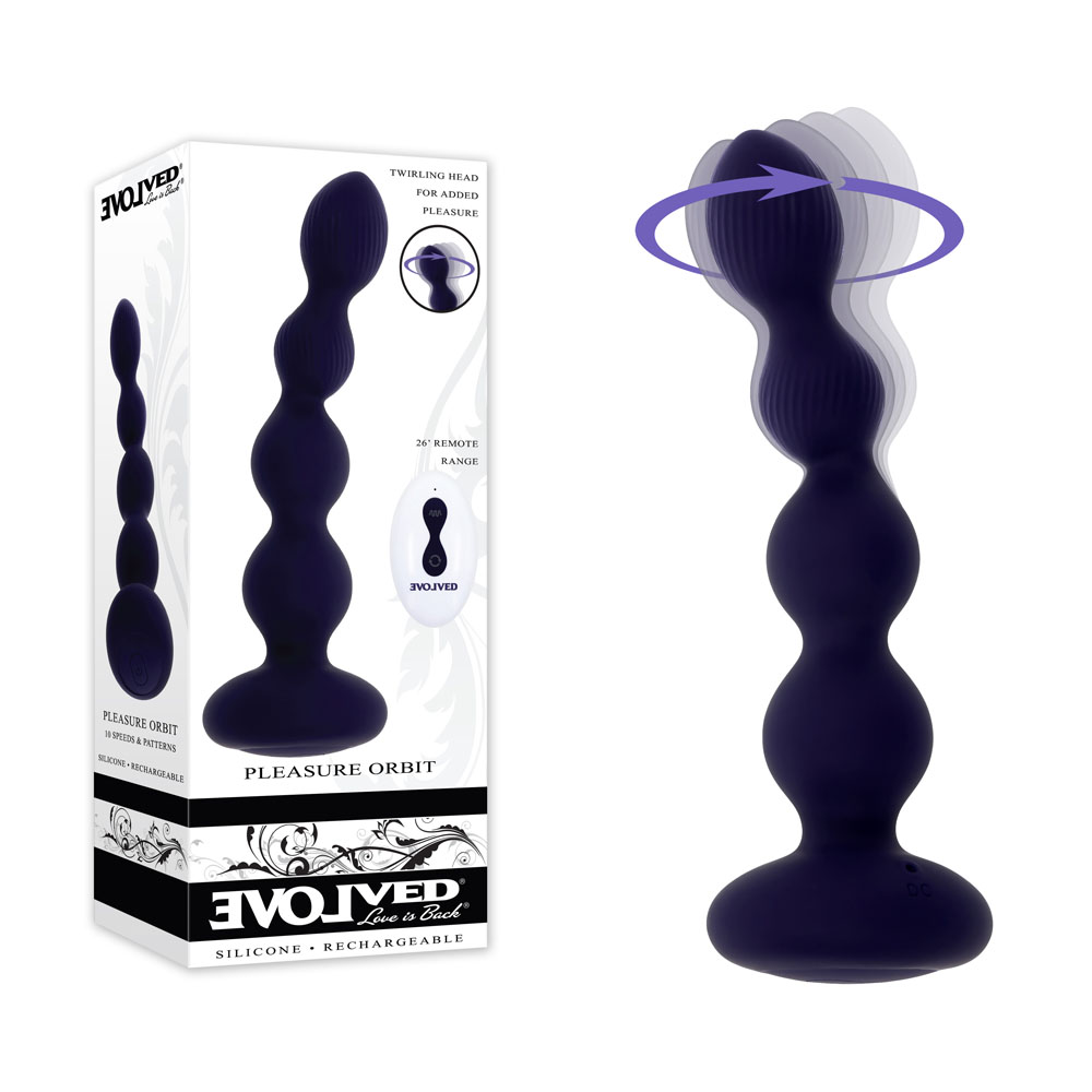 Navy Blue 17.8 cm USB Rechargeable Twirling & Vibrating Anal Beads with Remote
