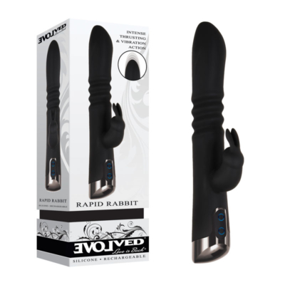 Black 25.4 cm USB Rechargeable Thrusting Rabbit Vibrator