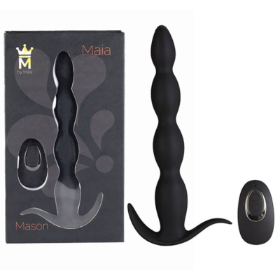 Black 23.6 cm USB Rechargeable Anal Beads with Wireless Remote