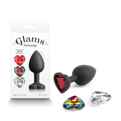 Black Small Butt Plug with Interchangeable Heart Gems