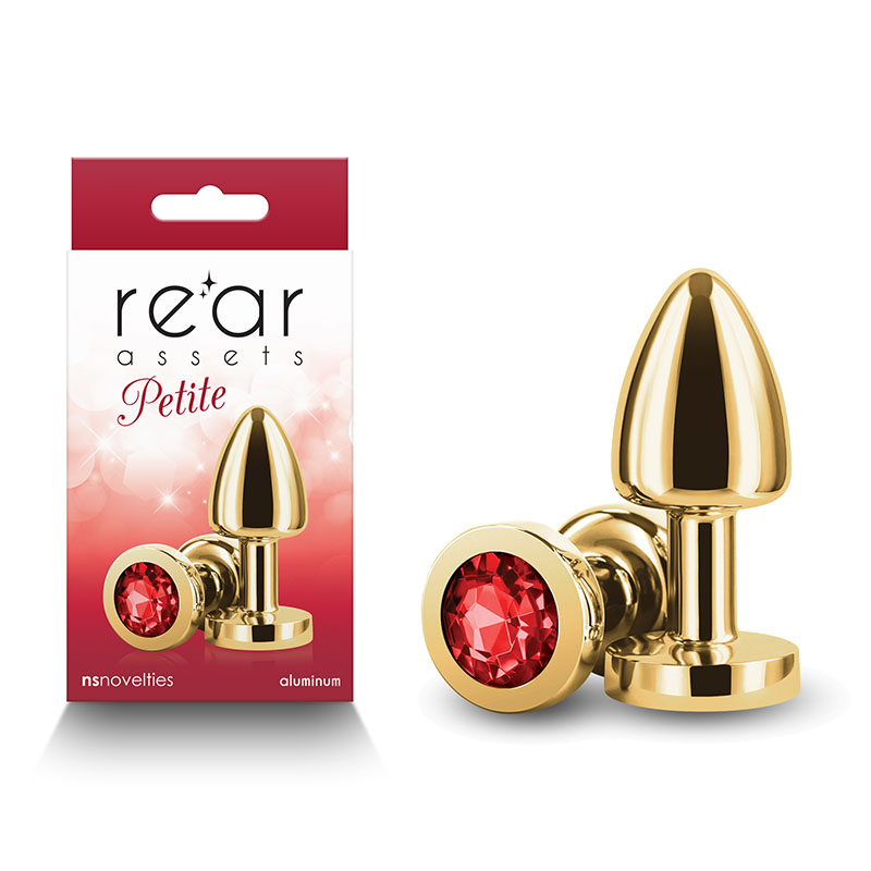 Gold 6 cm Metal Butt Plug with Red Round Gem Base