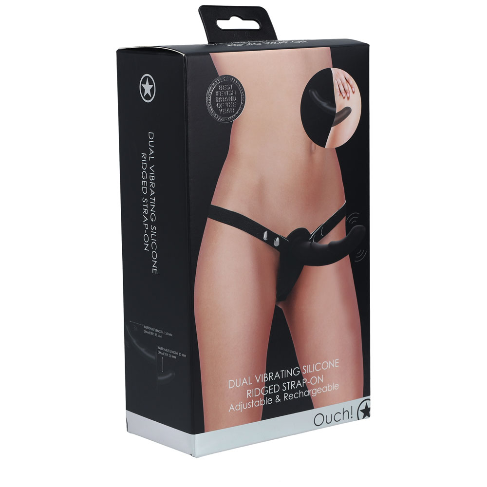 Black USB Rechargeable Dual Vibrating Strap-On